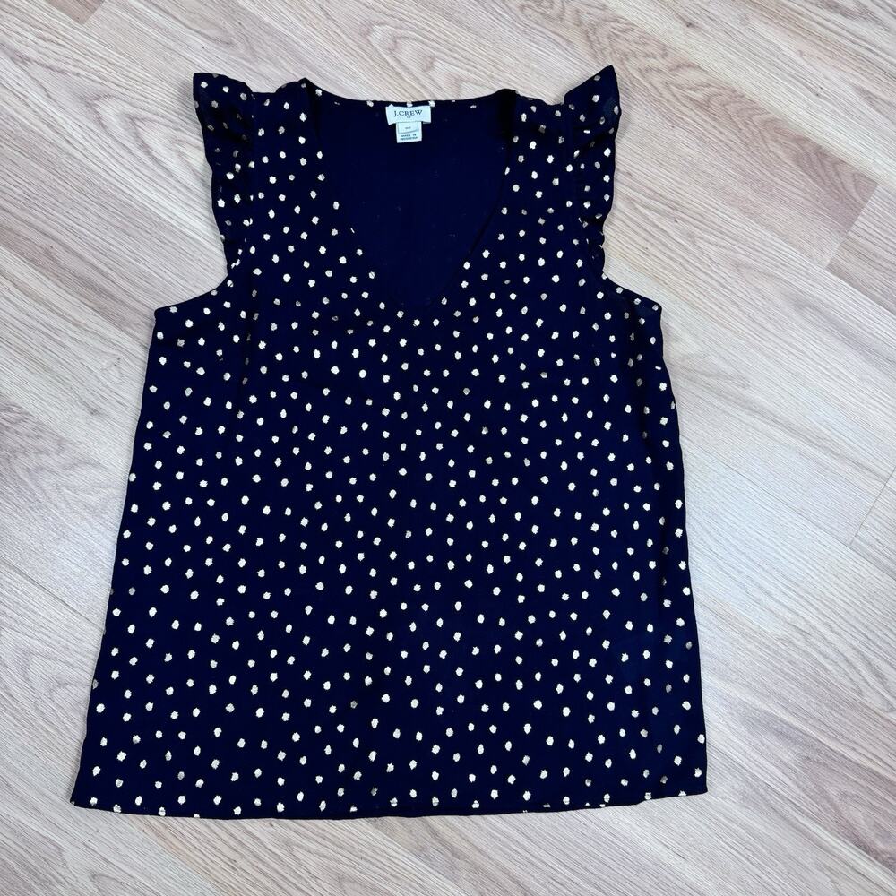 J Crew Womens Black And Gold Polka Dot Sleeveless Top Flutter Sleeve Size 00